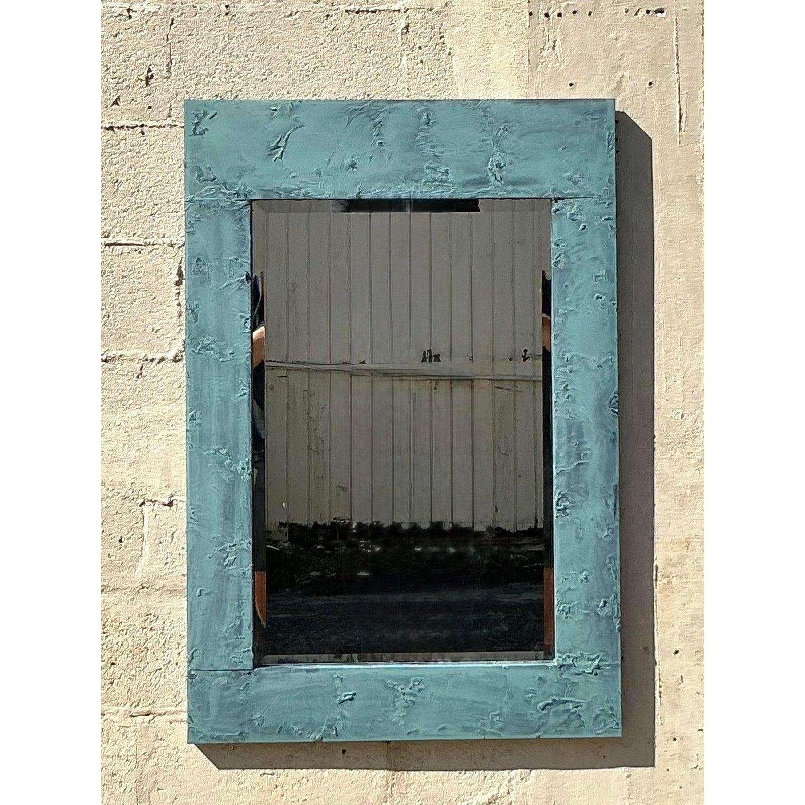 Organique Miroir vintage boho vert-de-gris en vente