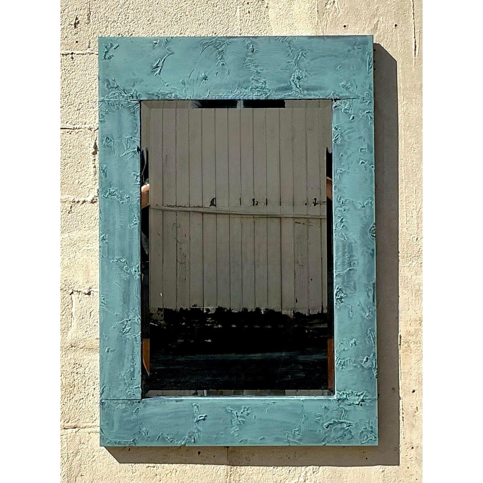 Américain Miroir vintage boho vert-de-gris en vente
