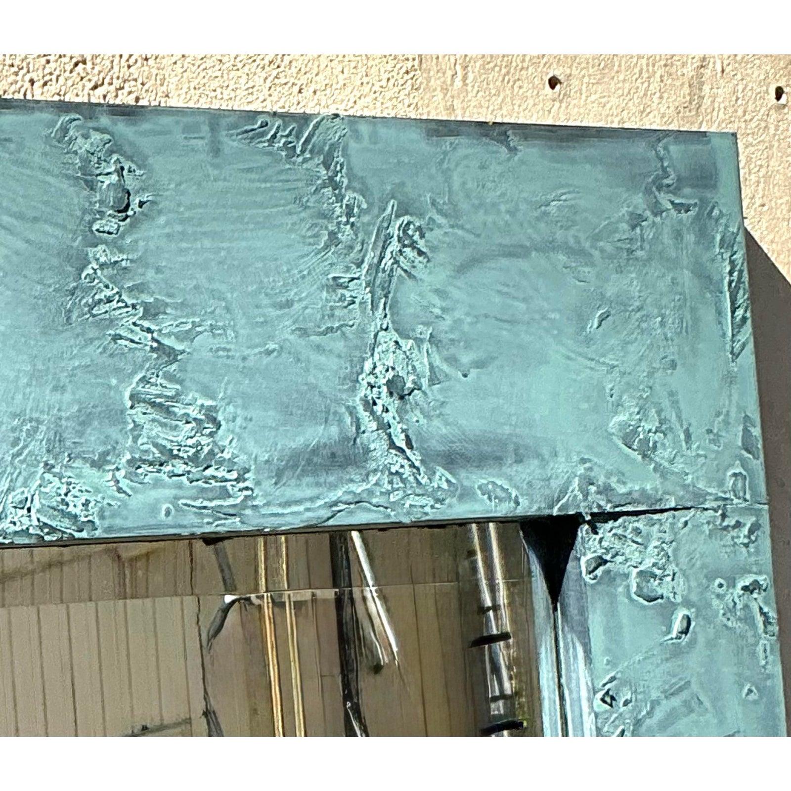 Miroir vintage boho vert-de-gris Bon état - En vente à west palm beach, FL
