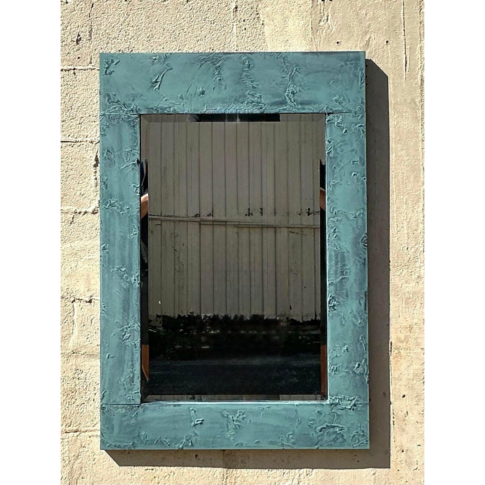 20ième siècle Miroir vintage boho vert-de-gris en vente