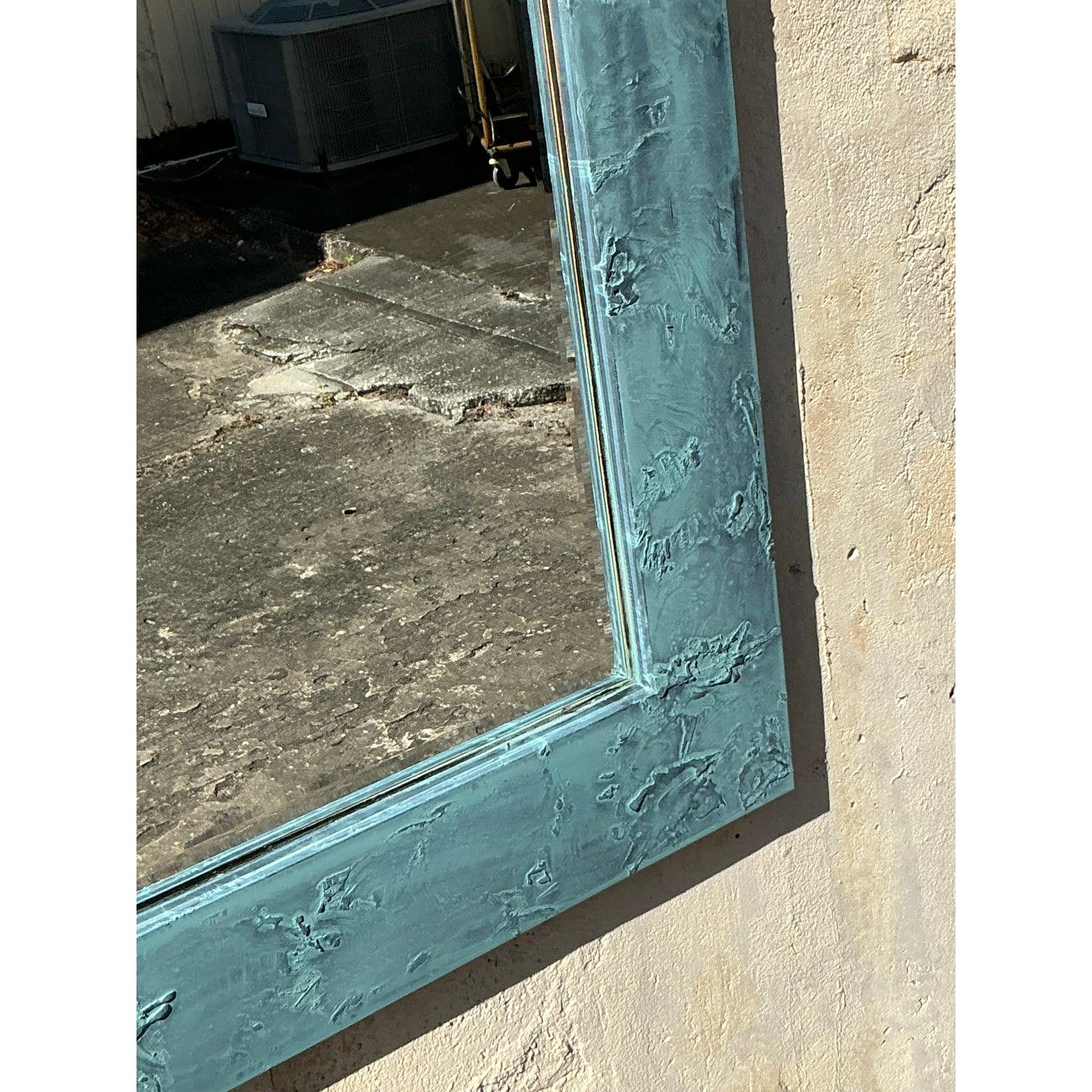 Miroir vintage boho vert-de-gris en vente 1
