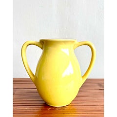 Vintage Boho Vibrant Yellow Glazed Ceramic Vase