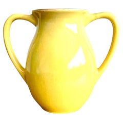Jarrón de cerámica esmaltada amarillo vibrante boho vintage