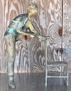 Vintage Boho Victor Villarreal Bronze Sculpture of Ballerina