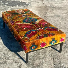 Vintage Boho Vintage Over-Dyed Rug Ottoman