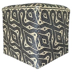 Vintage Boho Walker Zabriskie Woven Rattan Low Cube Low Stool