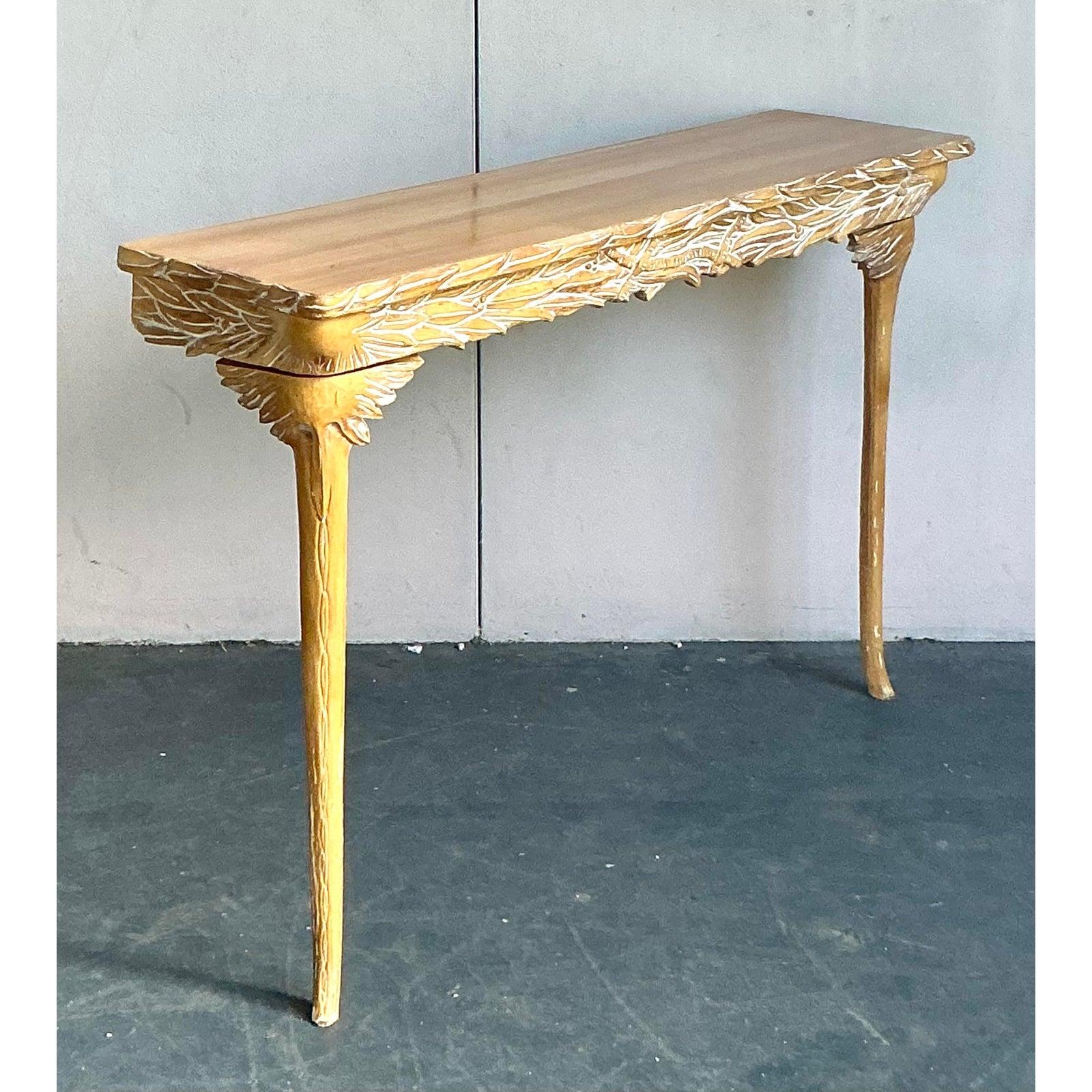Vintage Boho Wandhalterung geschnitzt Konsolentisch (Hollywood Regency) im Angebot