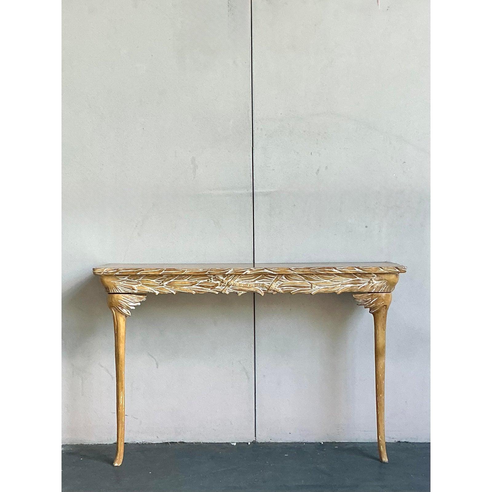 Vintage Boho Wandhalterung geschnitzt Konsolentisch (Italienisch) im Angebot