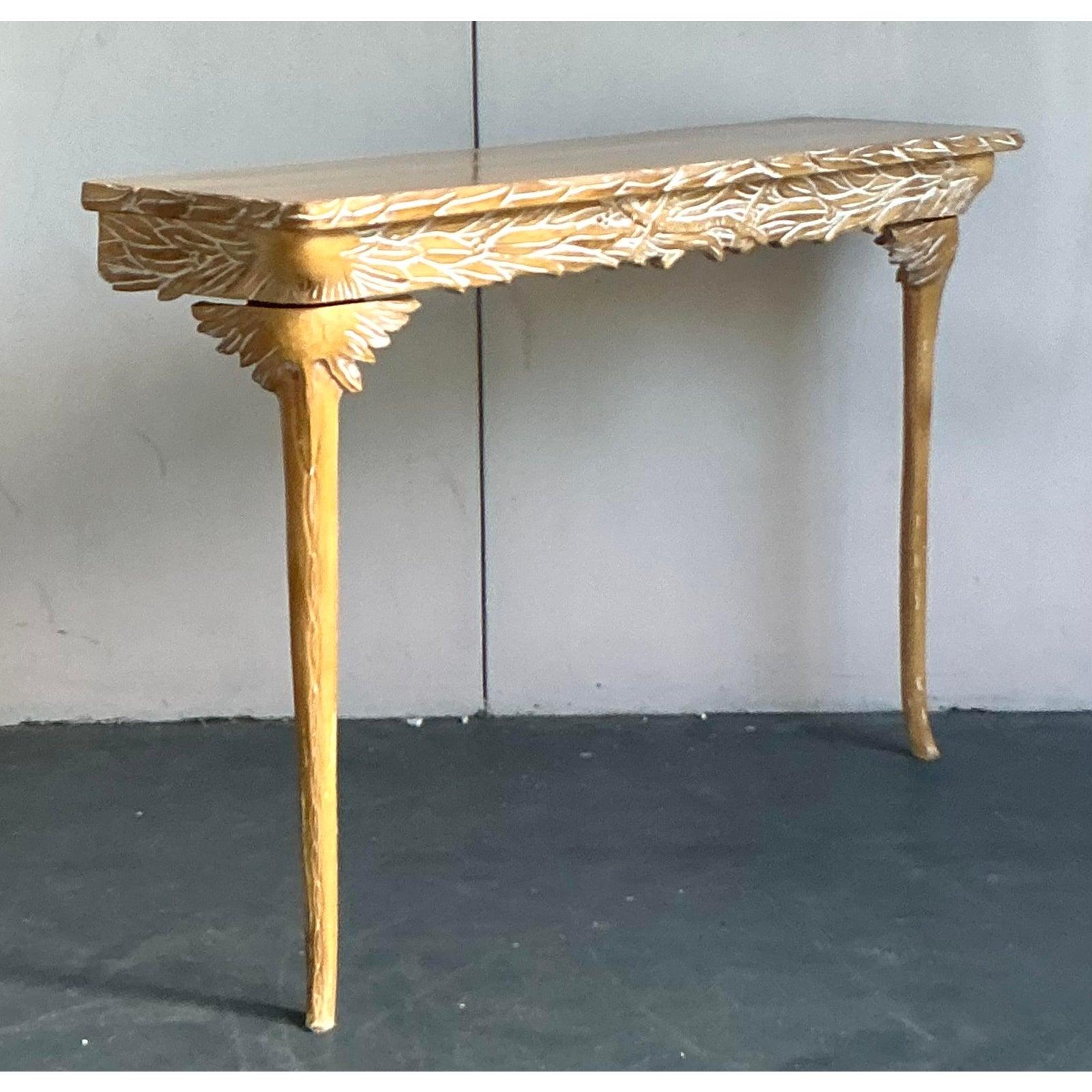 Vintage Boho Wandhalterung geschnitzt Konsolentisch im Zustand „Gut“ im Angebot in West Palm Beach, FL