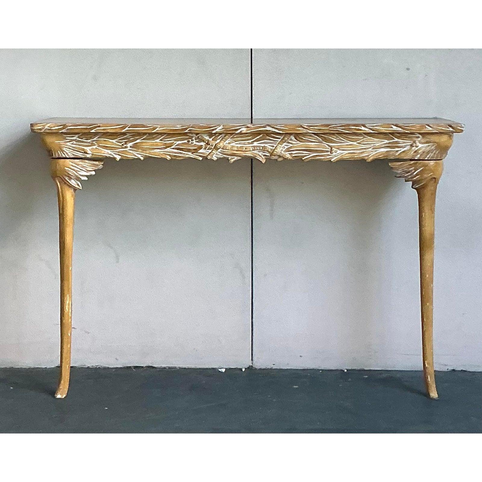 Vintage Boho Wandhalterung geschnitzt Konsolentisch (20. Jahrhundert) im Angebot