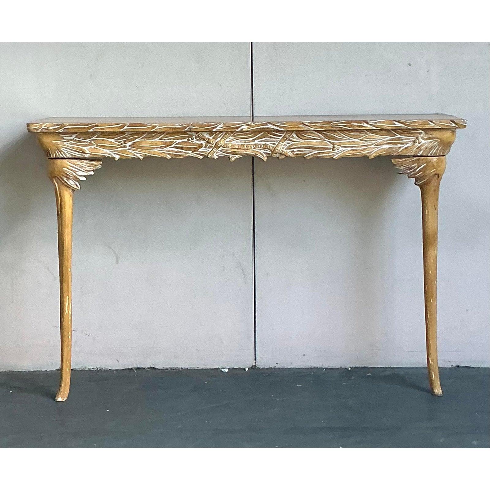 Vintage Boho Wandhalterung geschnitzt Konsolentisch (Holz) im Angebot