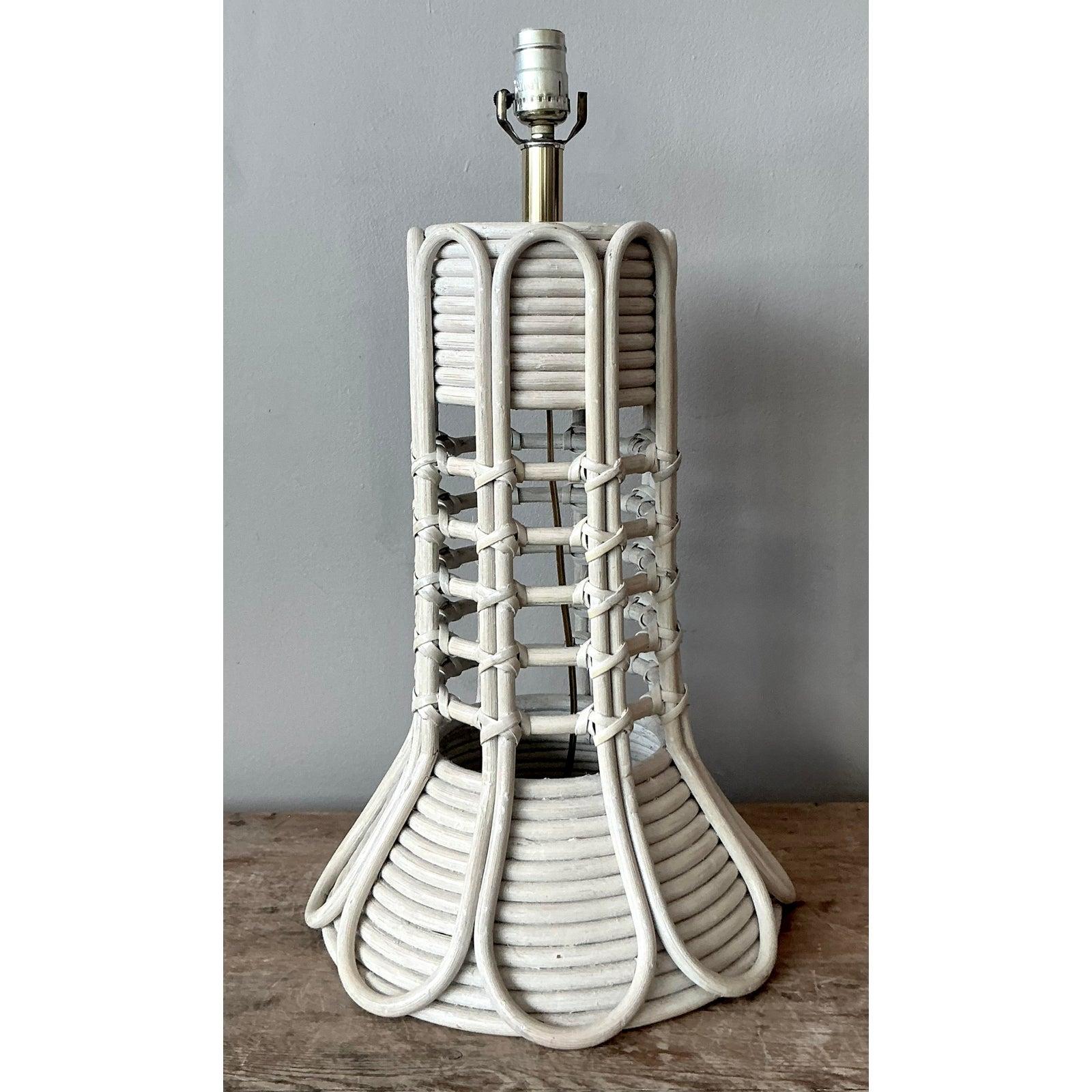 Post-Modern Vintage Boho Washed Pencil Reed Lamp For Sale