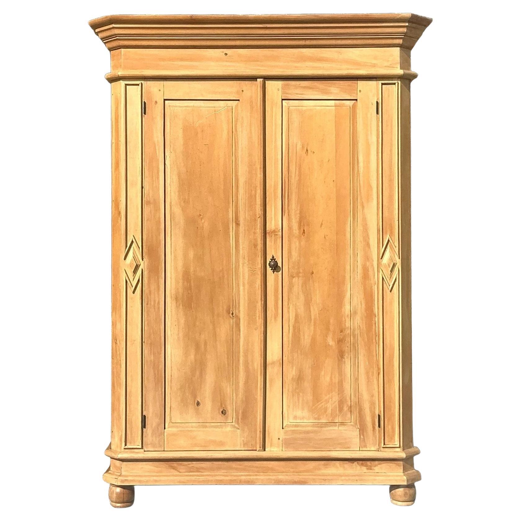 Vintage Boho Washed Pine Armoire