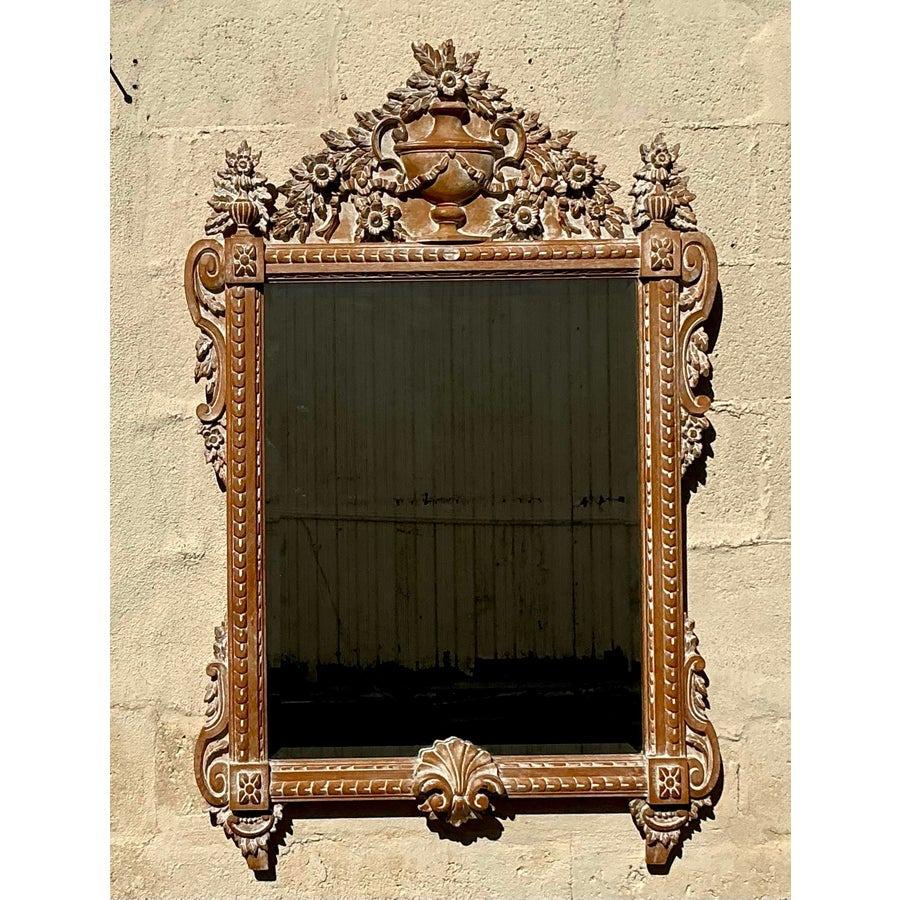 Hollywood Regency Vintage Boho Washed Pine Swag Mirror en vente