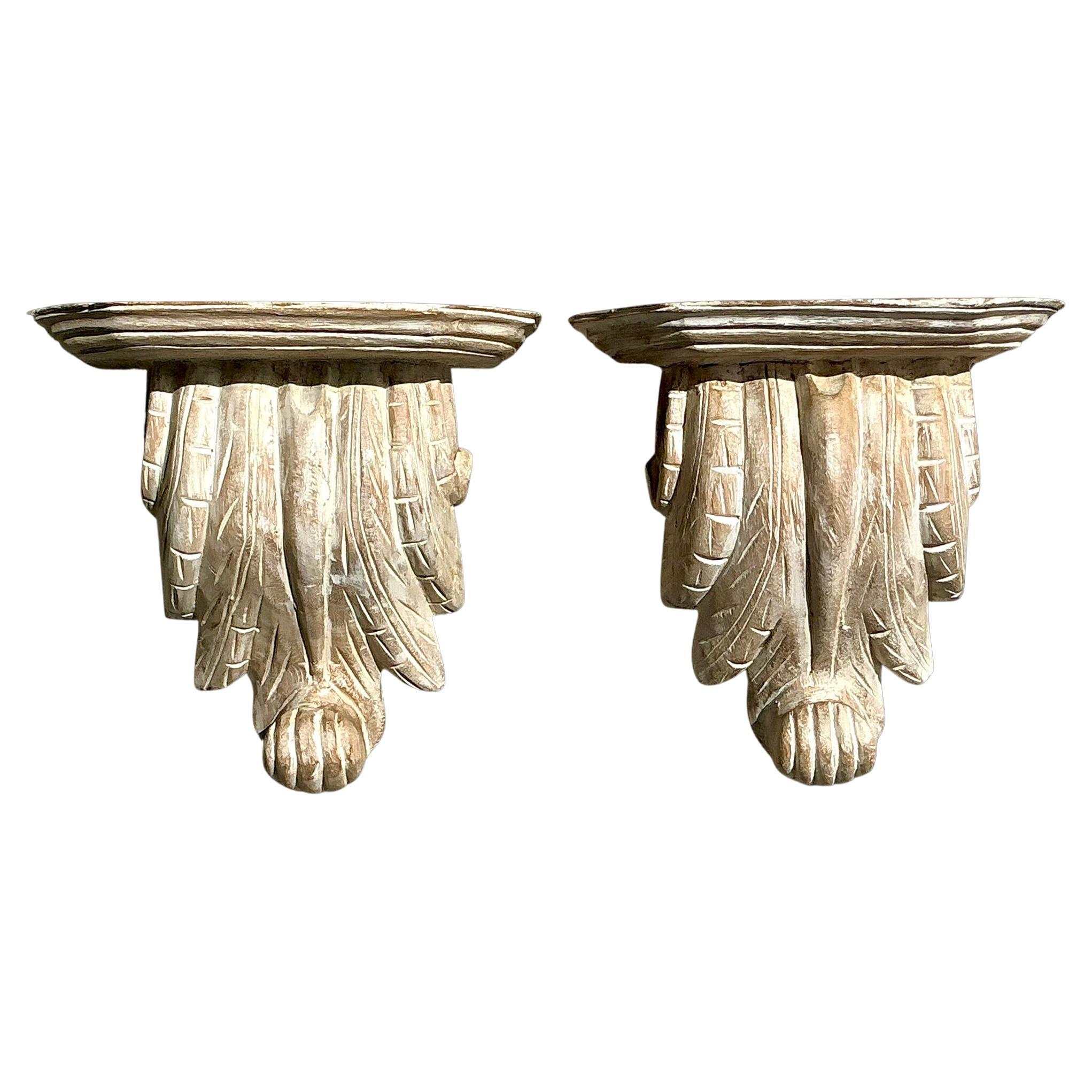Supports Vintage en bois lavé Boho - une paire