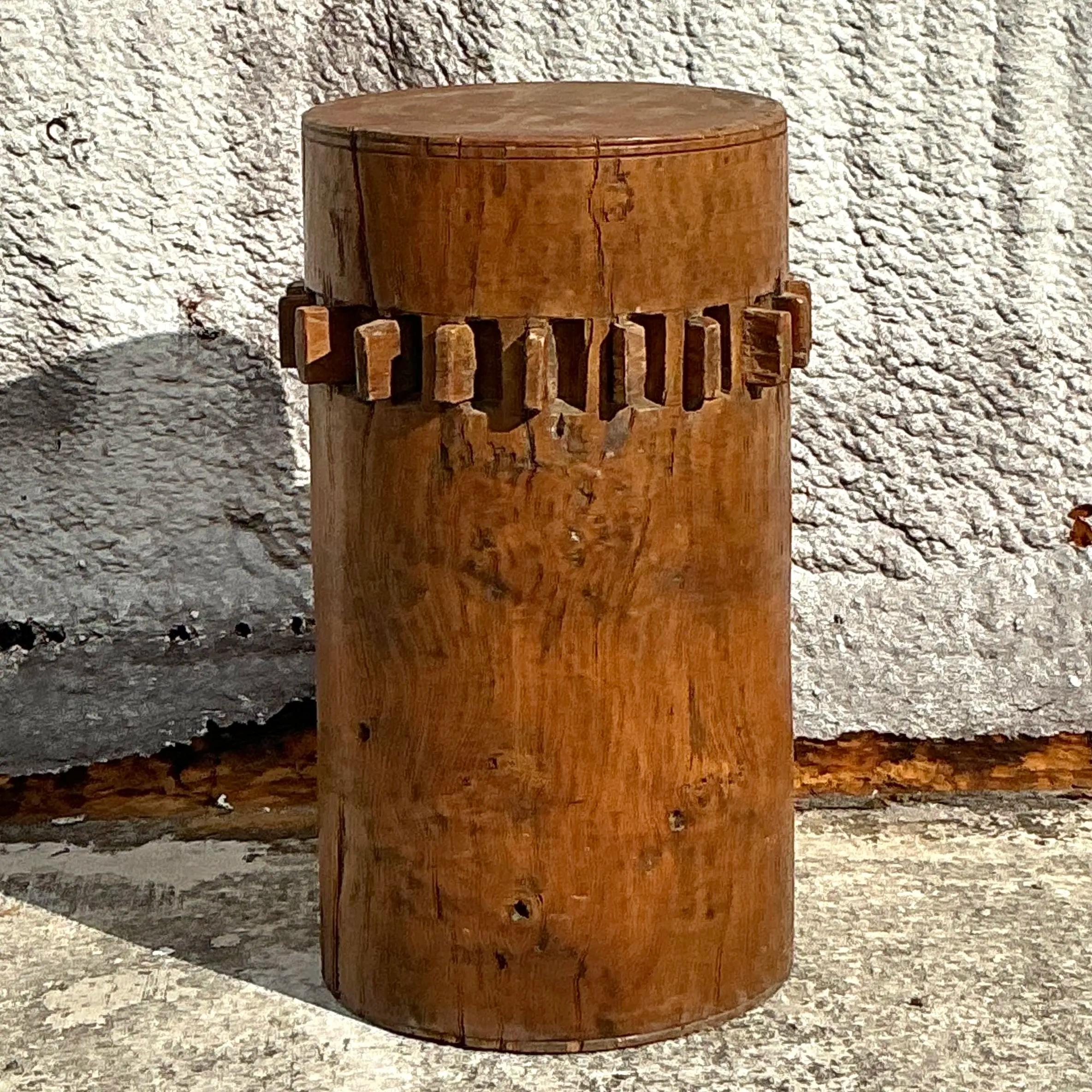 Pedestal Vintage Boho Water Mill Wood Gear siglo XX en venta