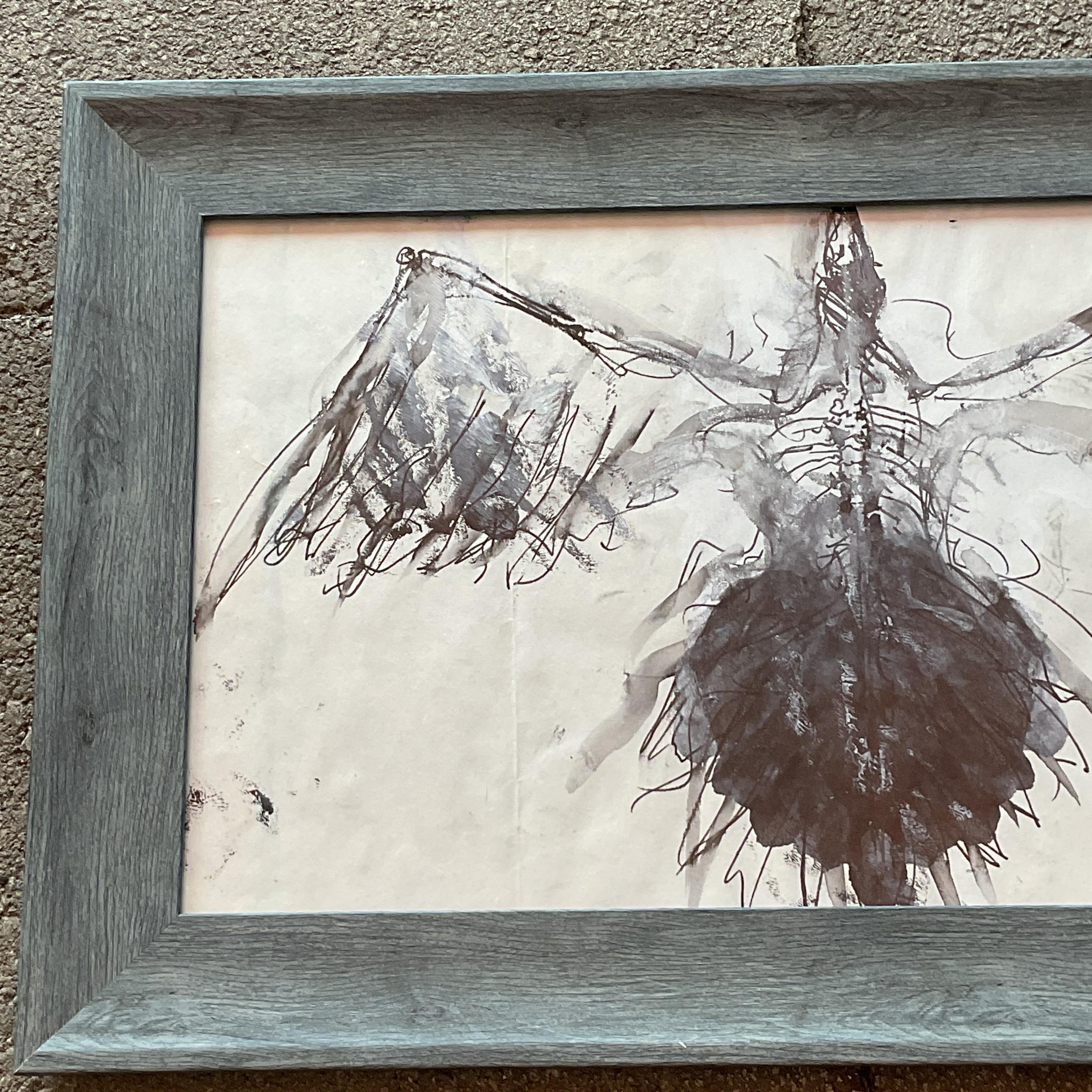 Dai un tocco di natura e di eleganza artistica al tuo spazio con questo acquerello vintage boho di un uccello su carta. Delicatamente dipinta con toni morbidi e terrosi, quest'opera d'arte cattura la bellezza e la grazia di un uccello in volo o