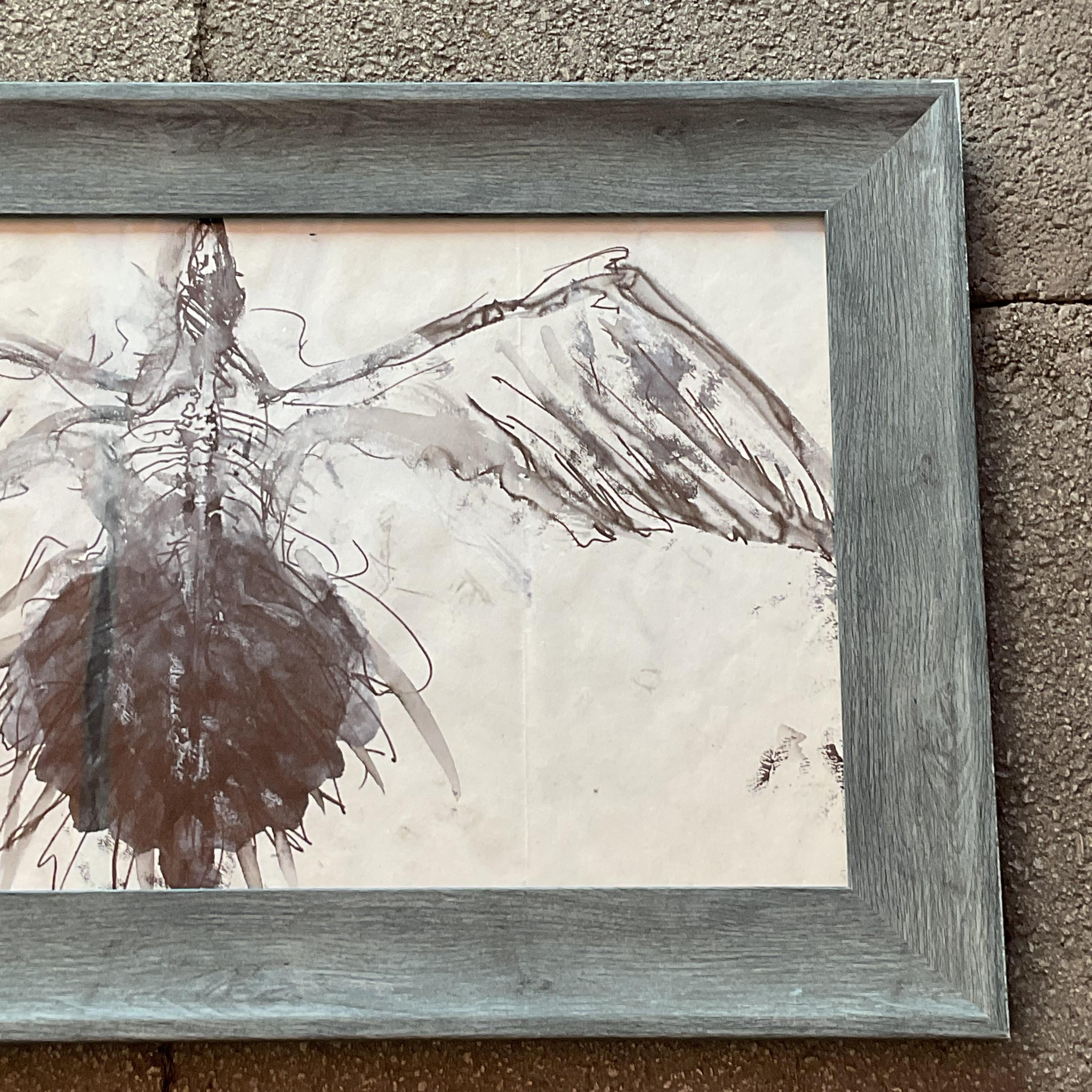 Americano Acquerello boho vintage di uccello su carta in vendita