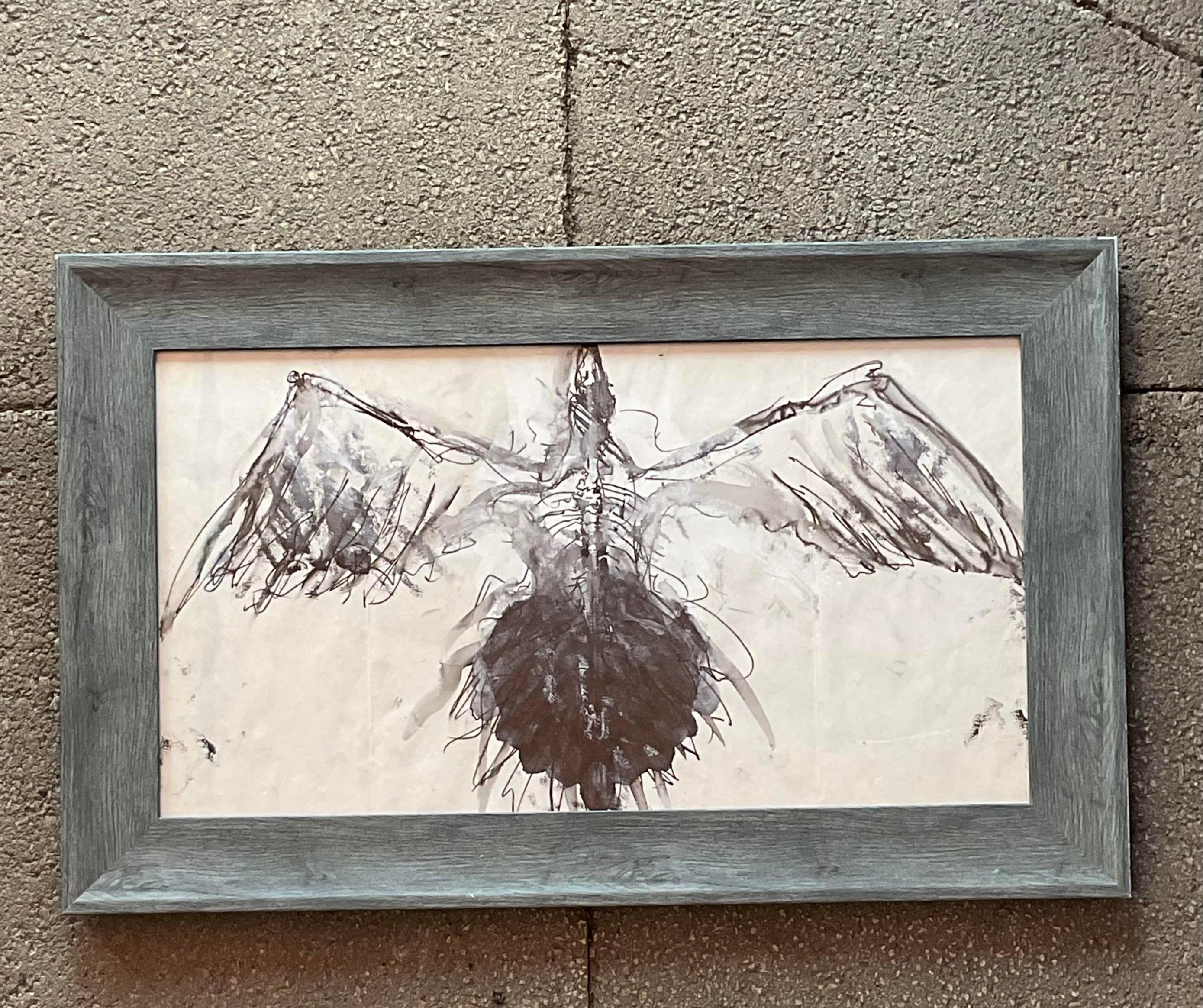 Acquerello boho vintage di uccello su carta in vendita 1