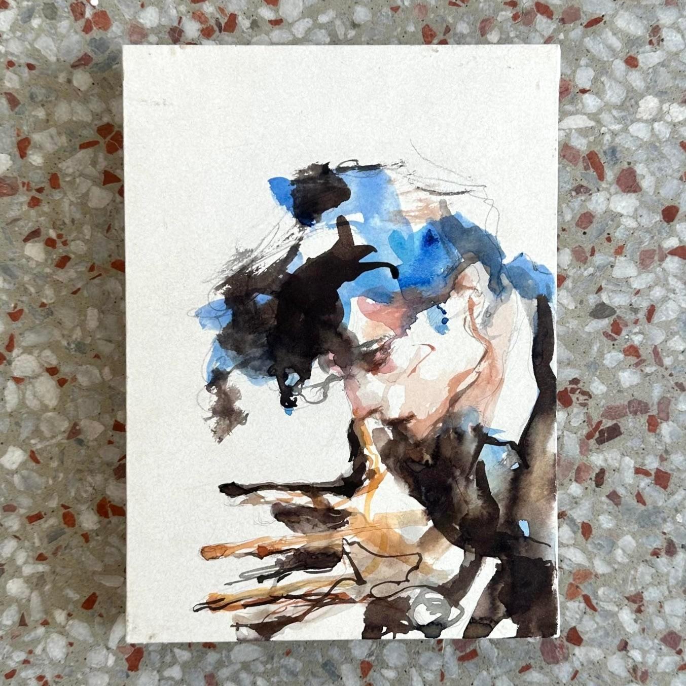 Vintage Boho Aquarell auf Box Mount im Zustand „Gut“ im Angebot in West Palm Beach, FL
