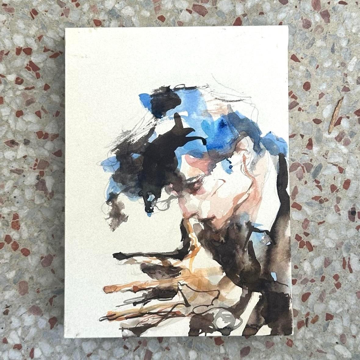 Vintage Boho Aquarell auf Box Mount (20. Jahrhundert) im Angebot