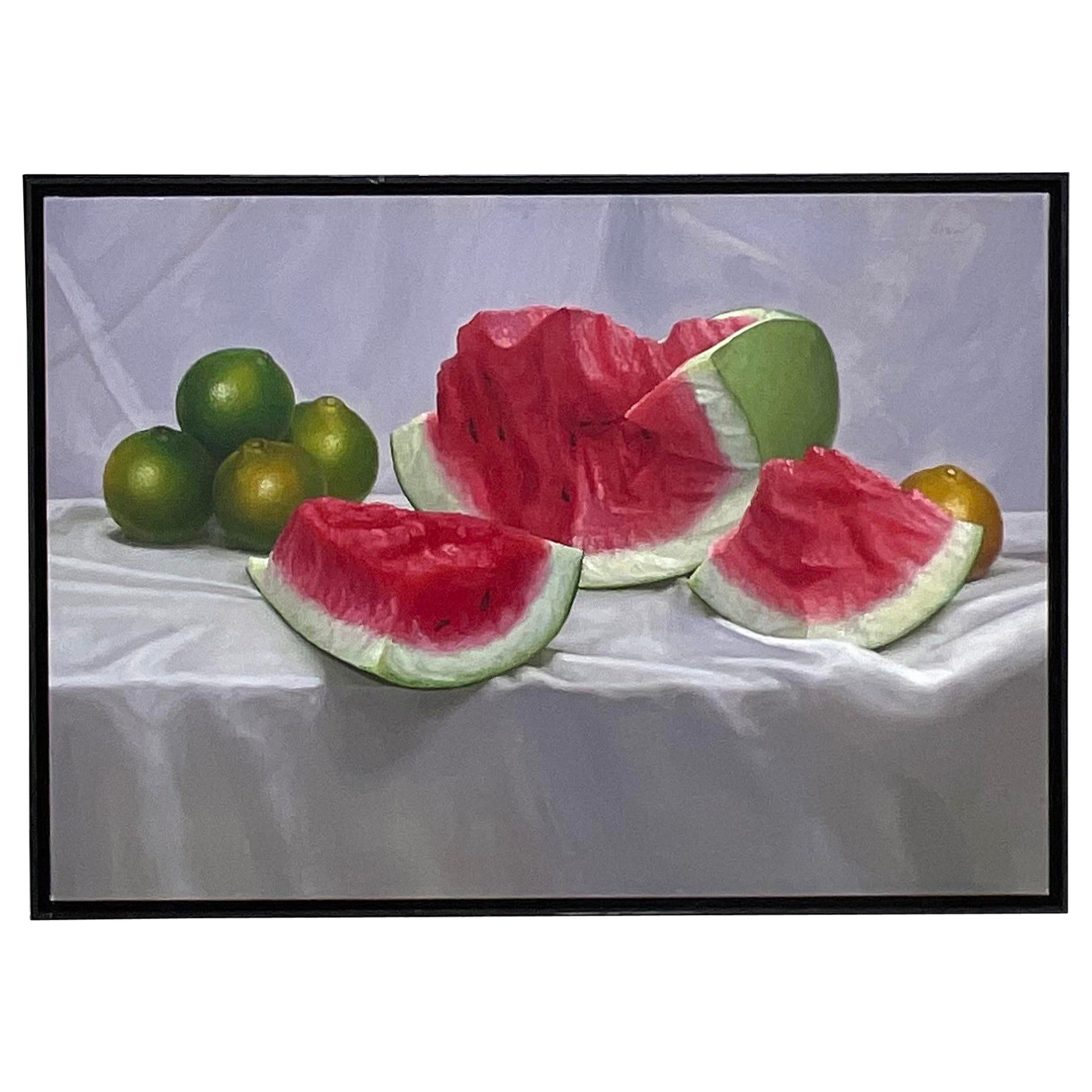 Nature morte pastèque vintage Boho Huile sur toile
