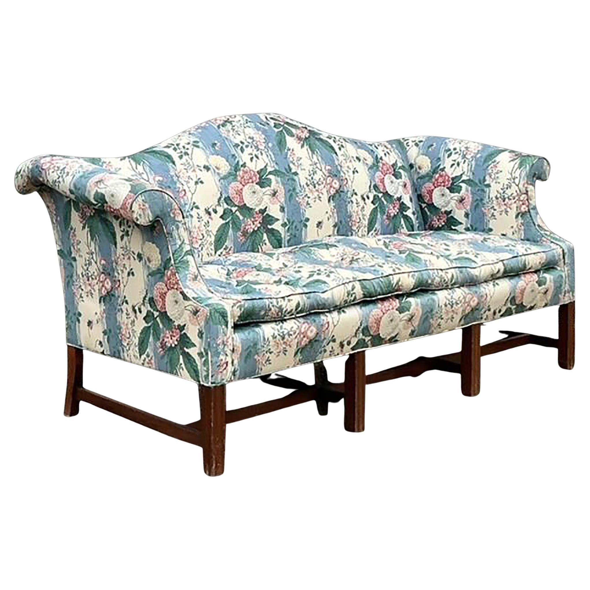 Vintage Boho Waxed Chintz Camelback Sofa For Sale