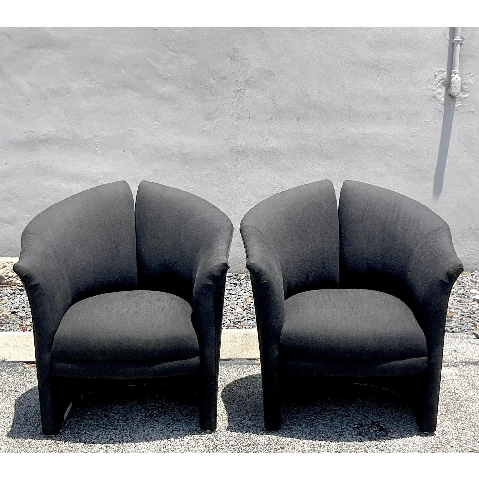 North American Vintage Boho Weiman Split Back Lounge Chairs - a Pair For Sale
