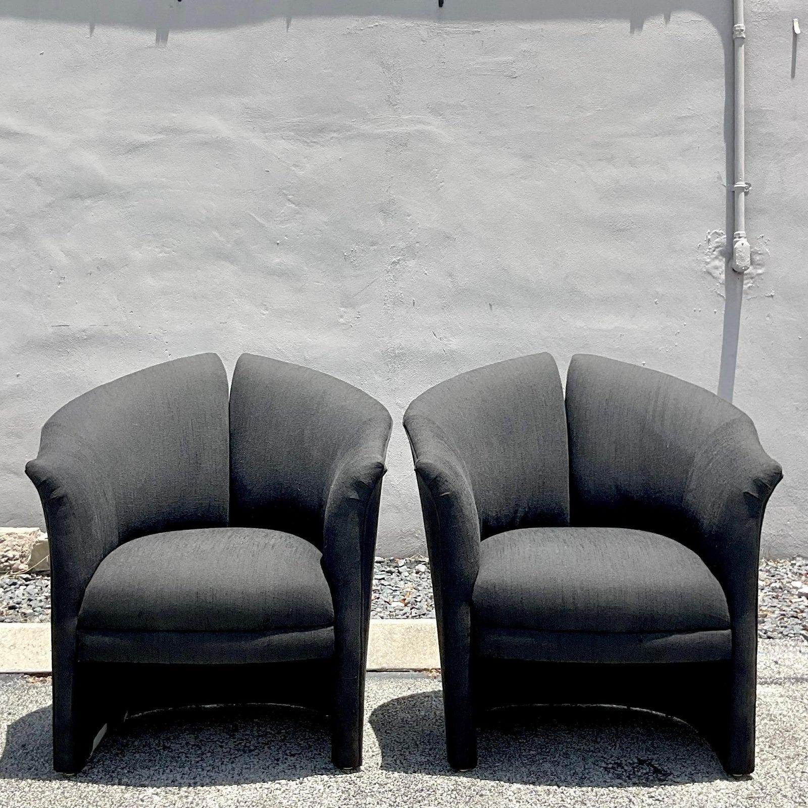 20th Century Vintage Boho Weiman Split Back Lounge Chairs - a Pair For Sale