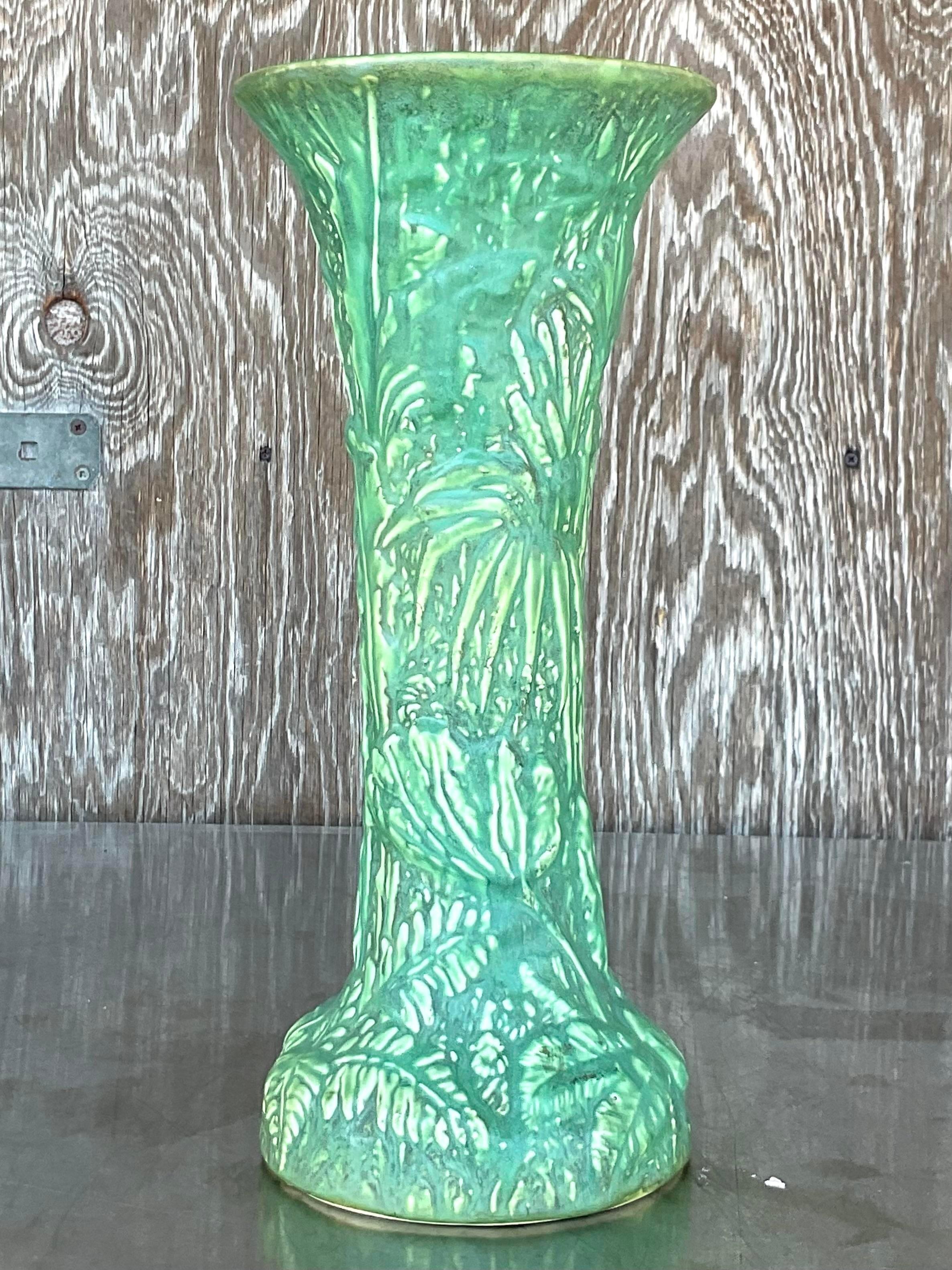 Bohemian Vintage Boho Weller Pottery Tall Vase For Sale