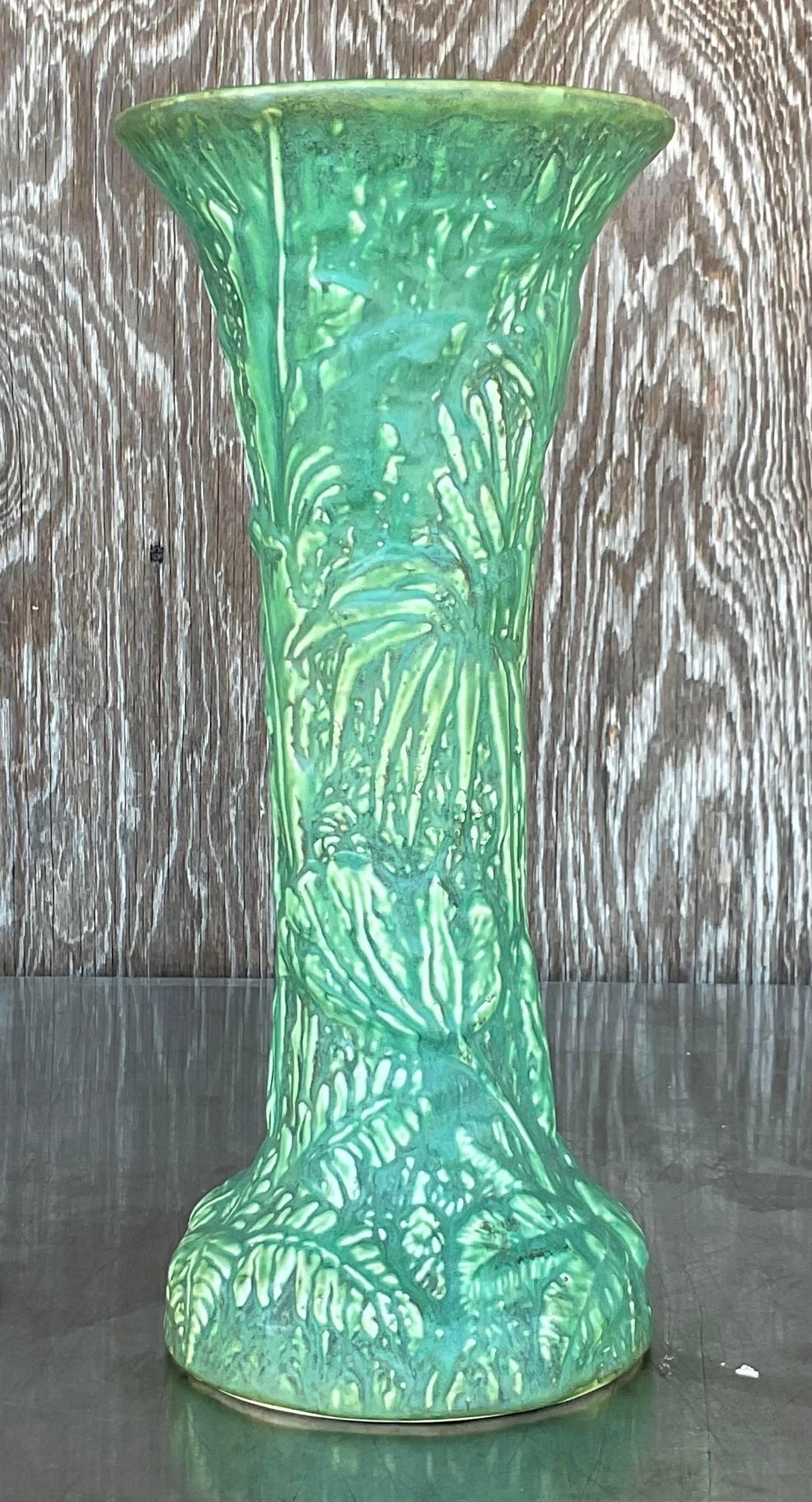 North American Vintage Boho Weller Pottery Tall Vase For Sale