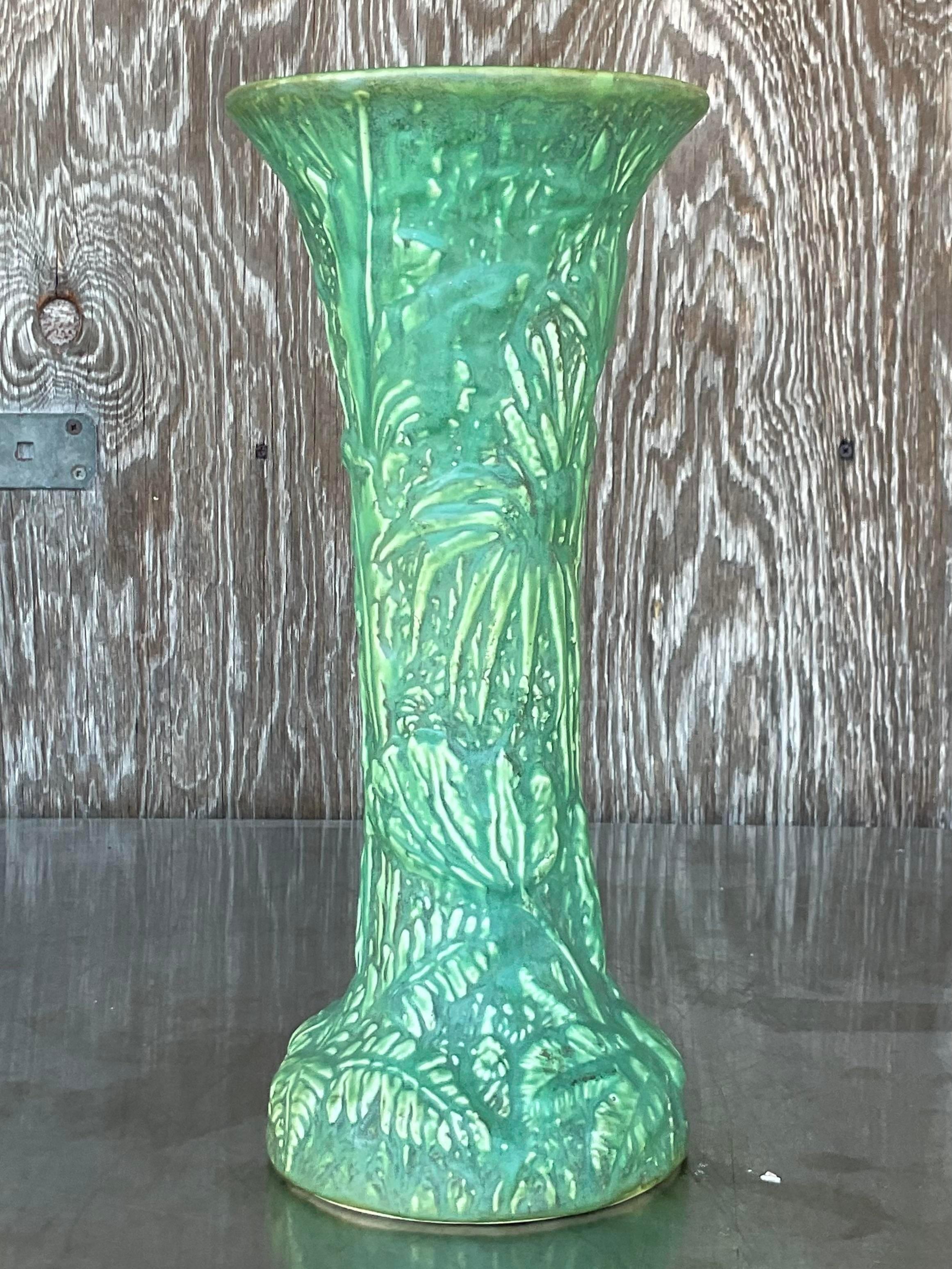 Vintage Boho Weller Pottery Tall Vase In Good Condition For Sale In west palm beach, FL