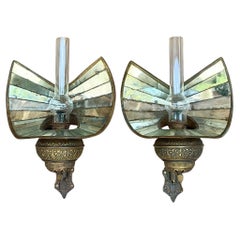 Used Boho Wheeler Reflector Co Mirrored Wall Gas Sconce - a Pair
