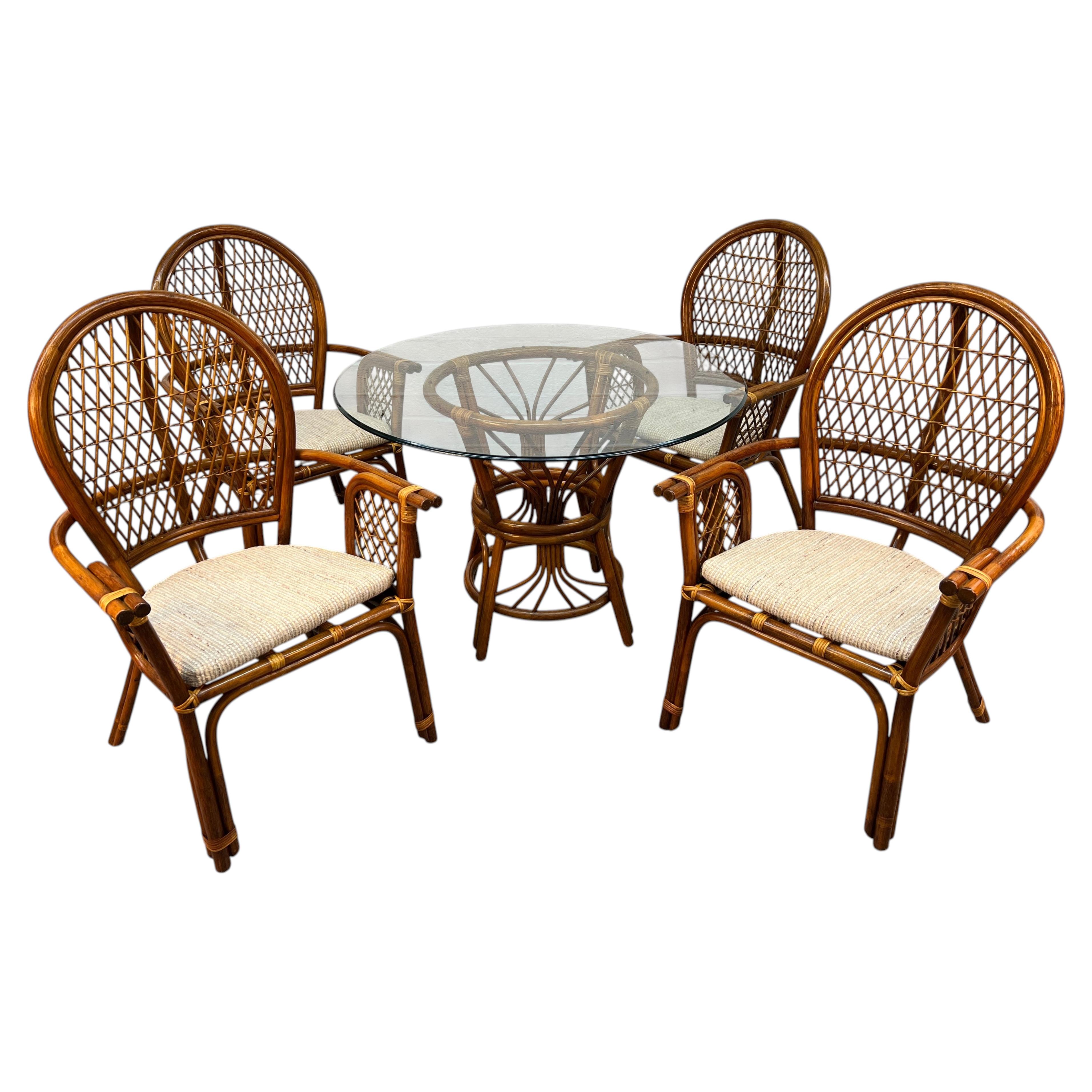 Vintage Boho Wicker Rattan and Bamboo Dining Set For Sale