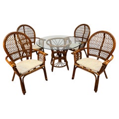 Vintage Boho Wicker Rattan and Bamboo Dining Set