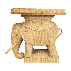 Vintage Boho Wicker Rattan Elephant Side Table Style of Mario Lopez Torres 1970s