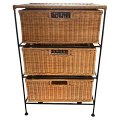 Vintage Boho Wicker Drei Schubladen Kommode mit schmiedeeisernen Rahmen