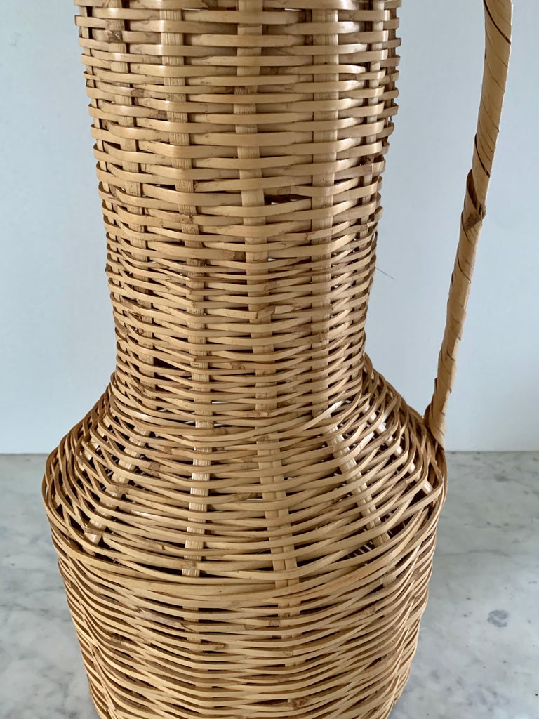 Vintage Boho Wicker Vase Basket For Sale at 1stDibs