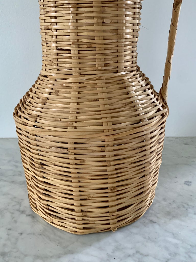 Vintage Boho Wicker Vase Basket For Sale at 1stDibs
