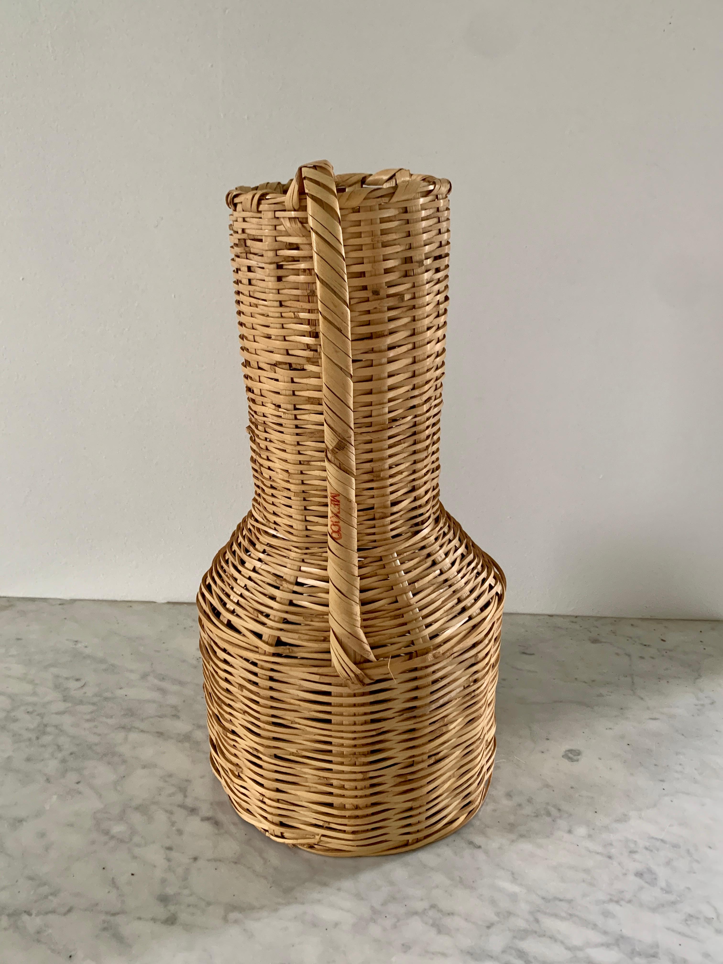 Late 20th Century Vintage Boho Wicker Vase Basket For Sale