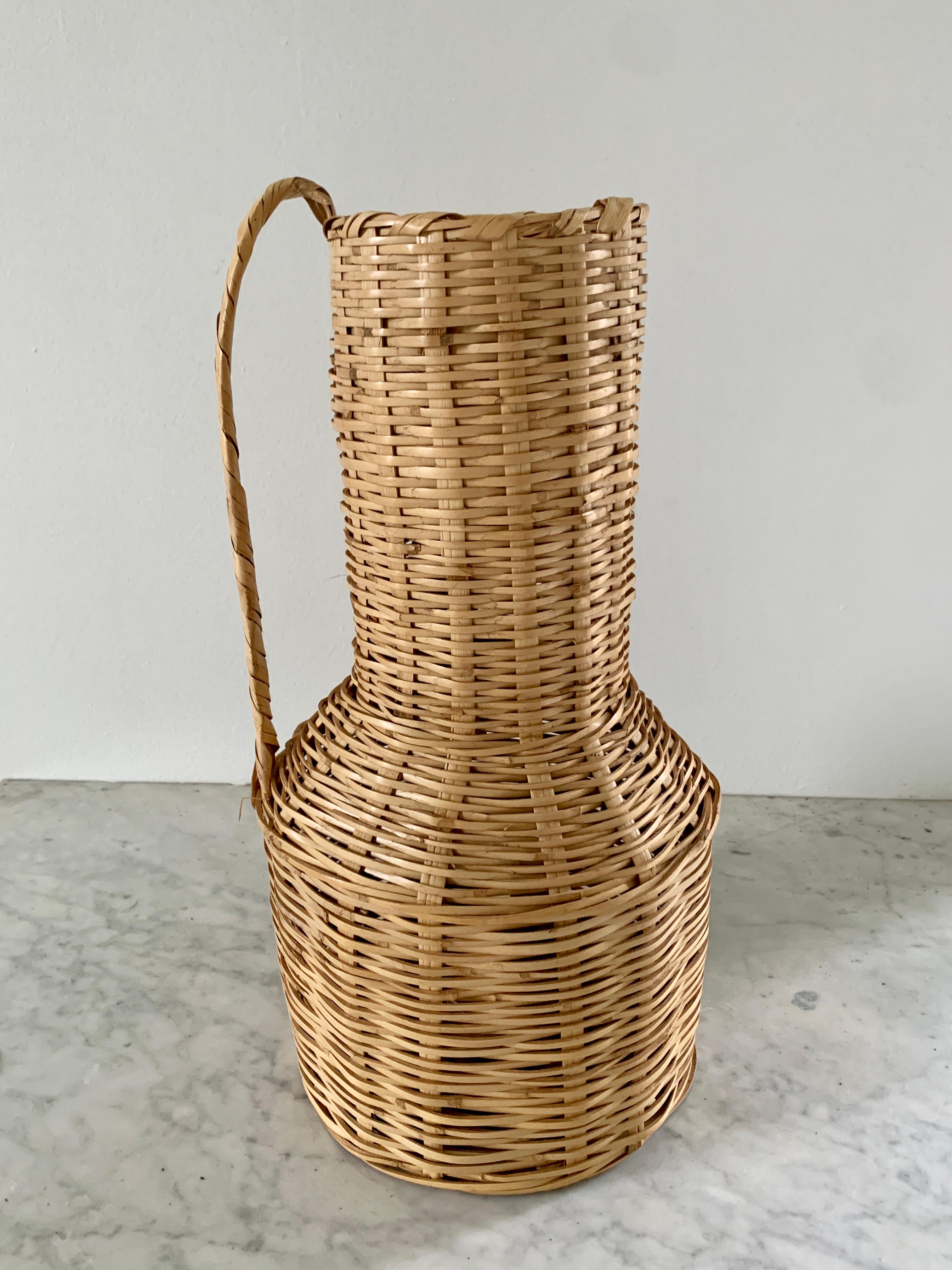 Vintage Boho Wicker Vase Basket For Sale 1