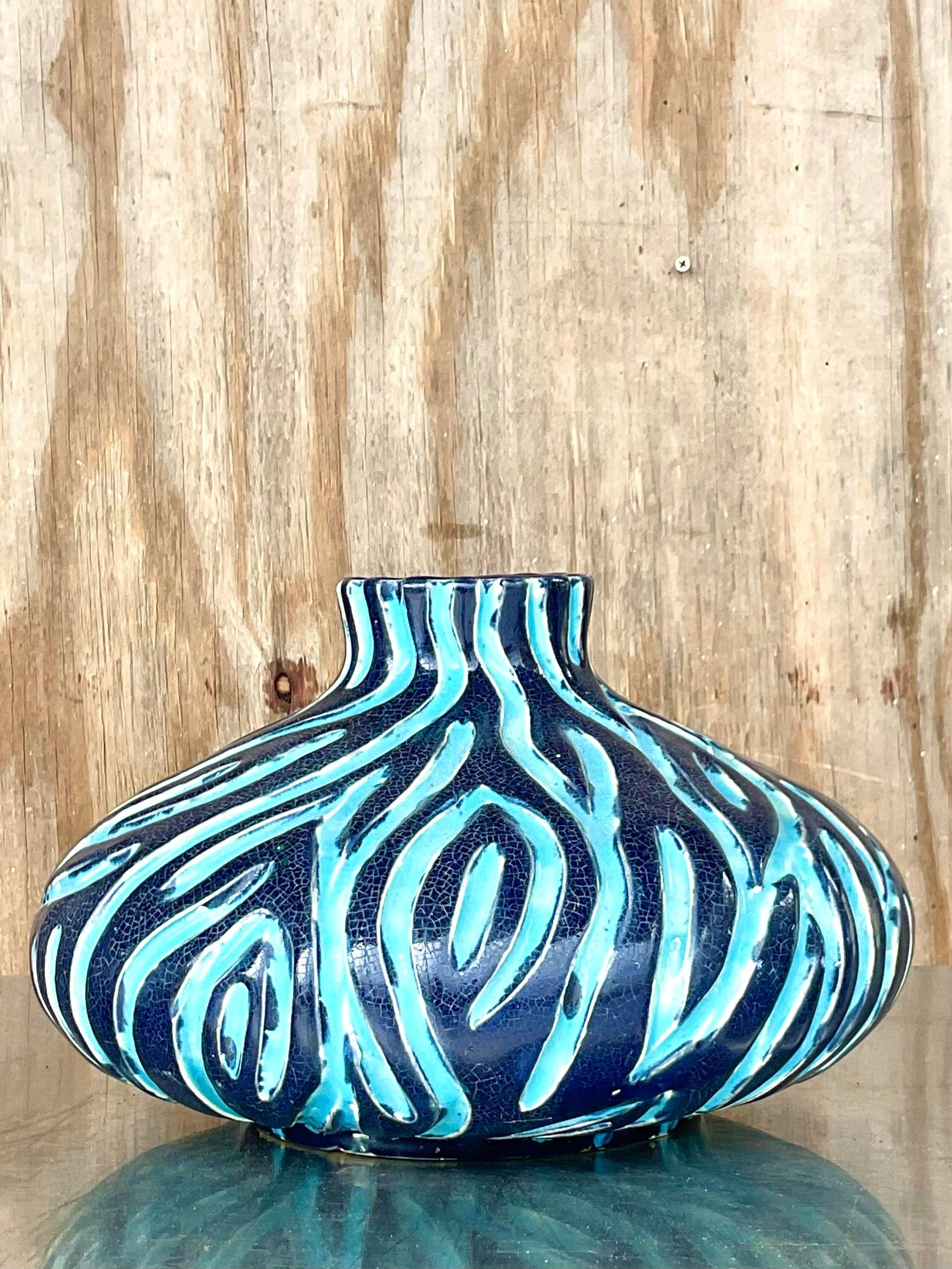 Bohemian Vintage Boho Wiggles Pottery Vase For Sale