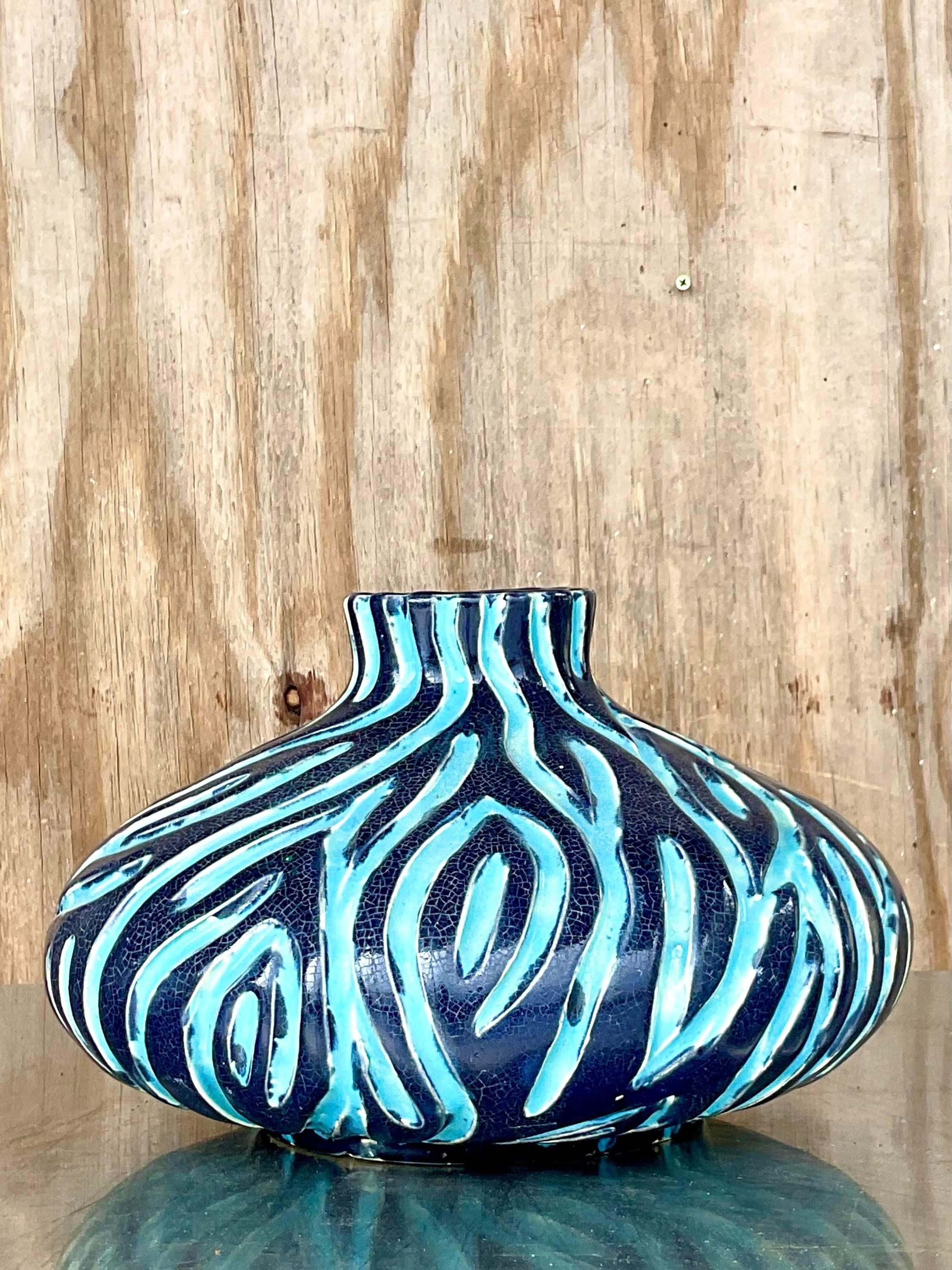 North American Vintage Boho Wiggles Pottery Vase For Sale