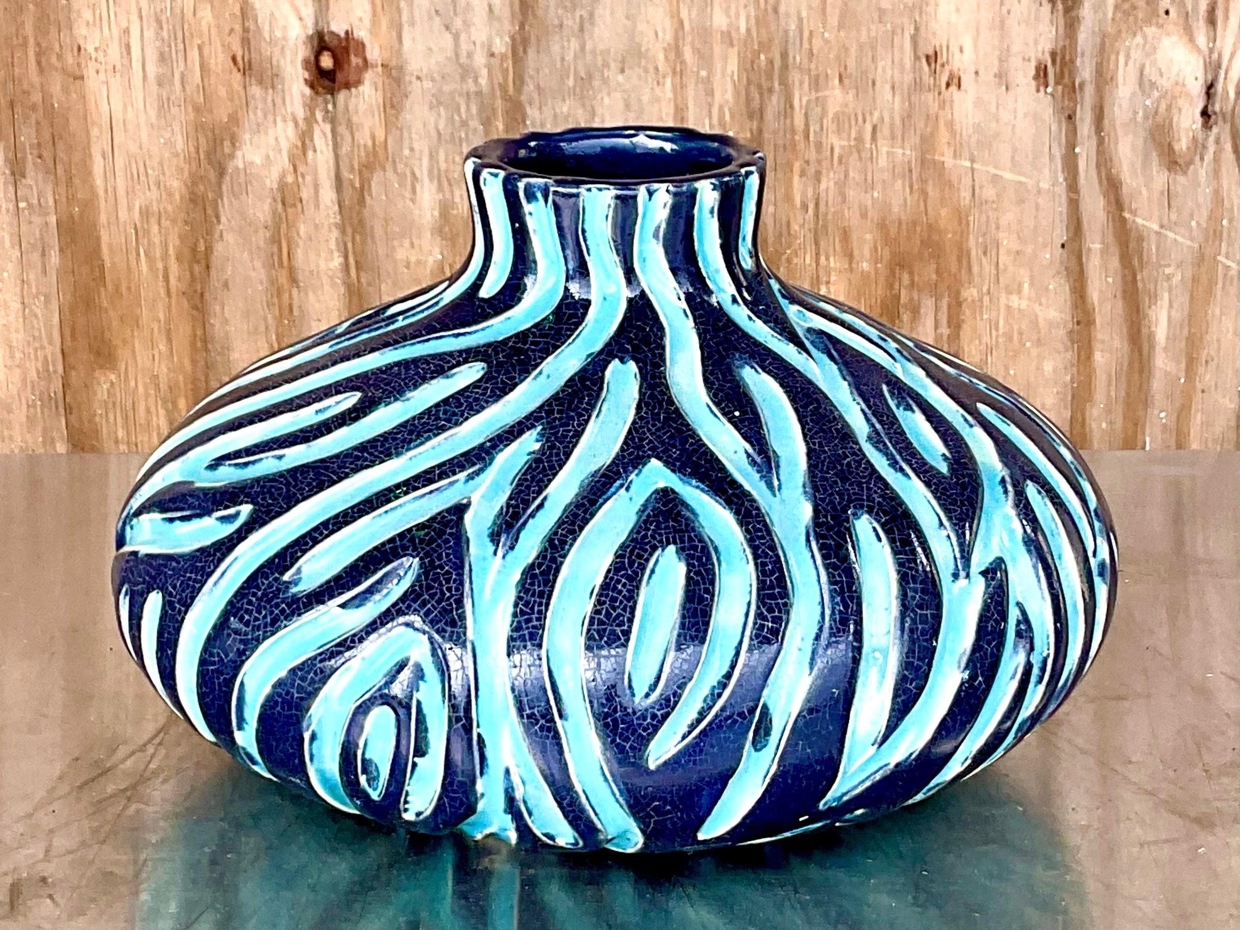 20th Century Vintage Boho Wiggles Pottery Vase For Sale
