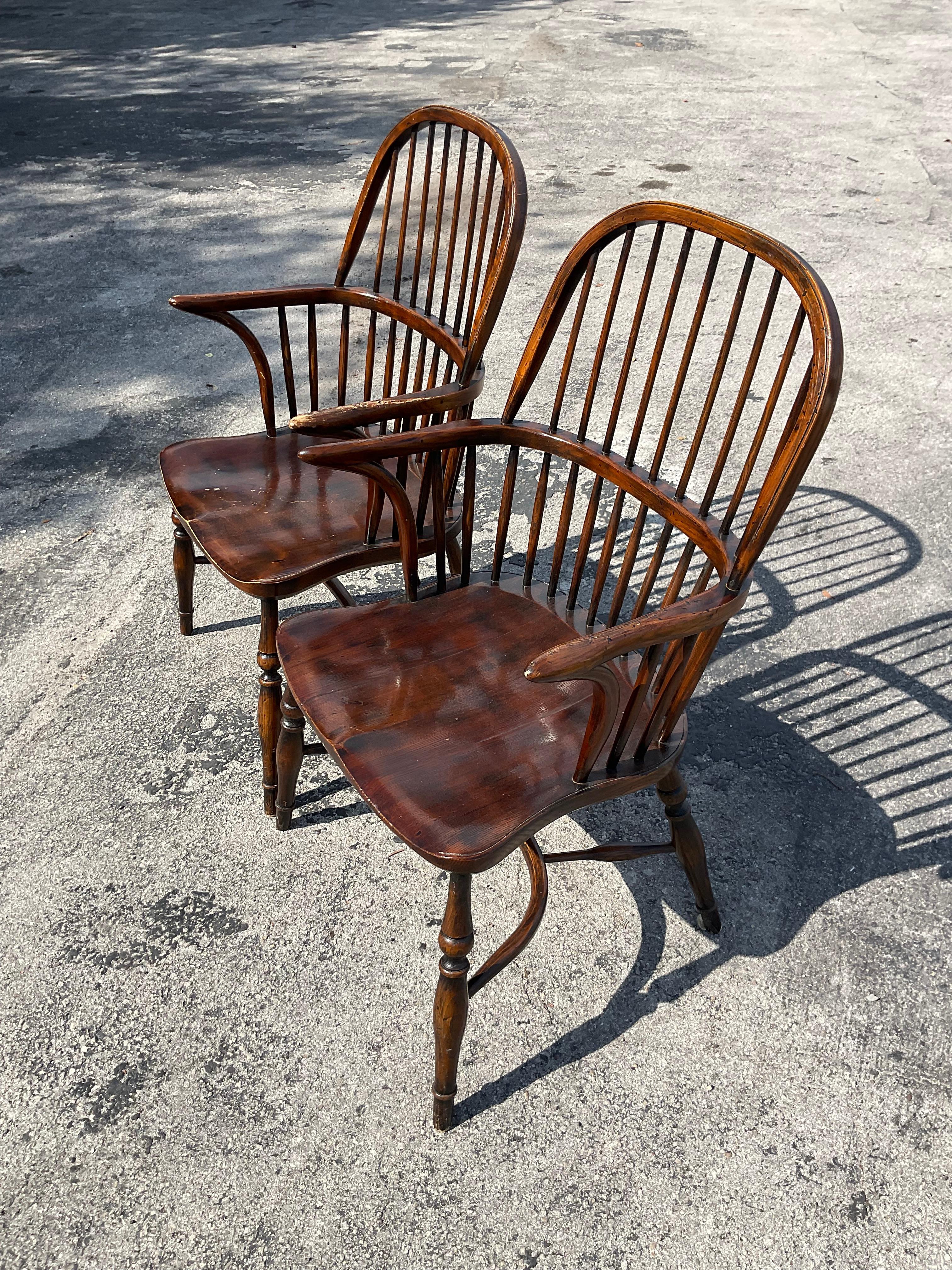 20th Century Vintage Boho Windsor Chairs, a Pair