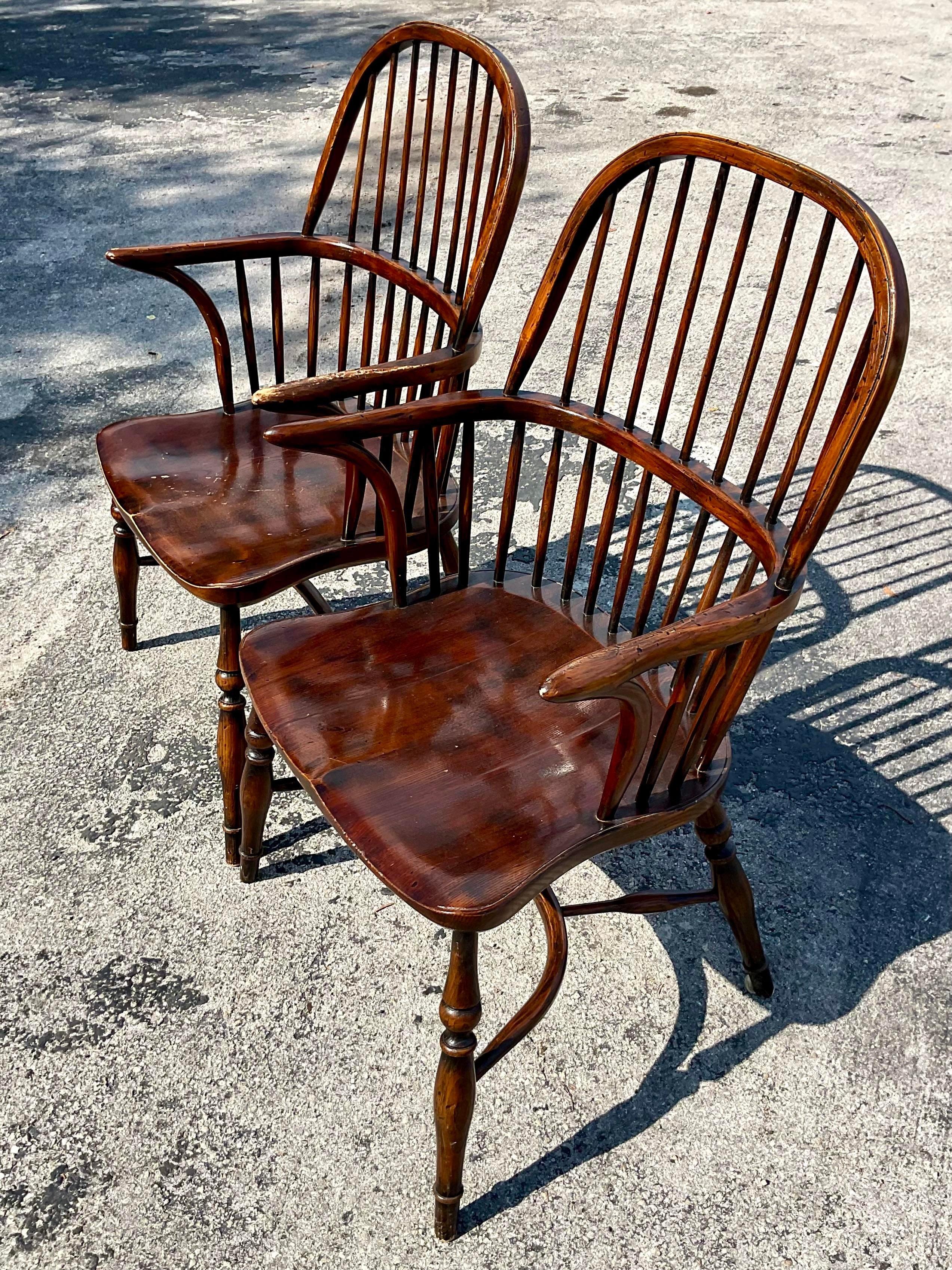 Vintage Boho Windsor Chairs, a Pair 2