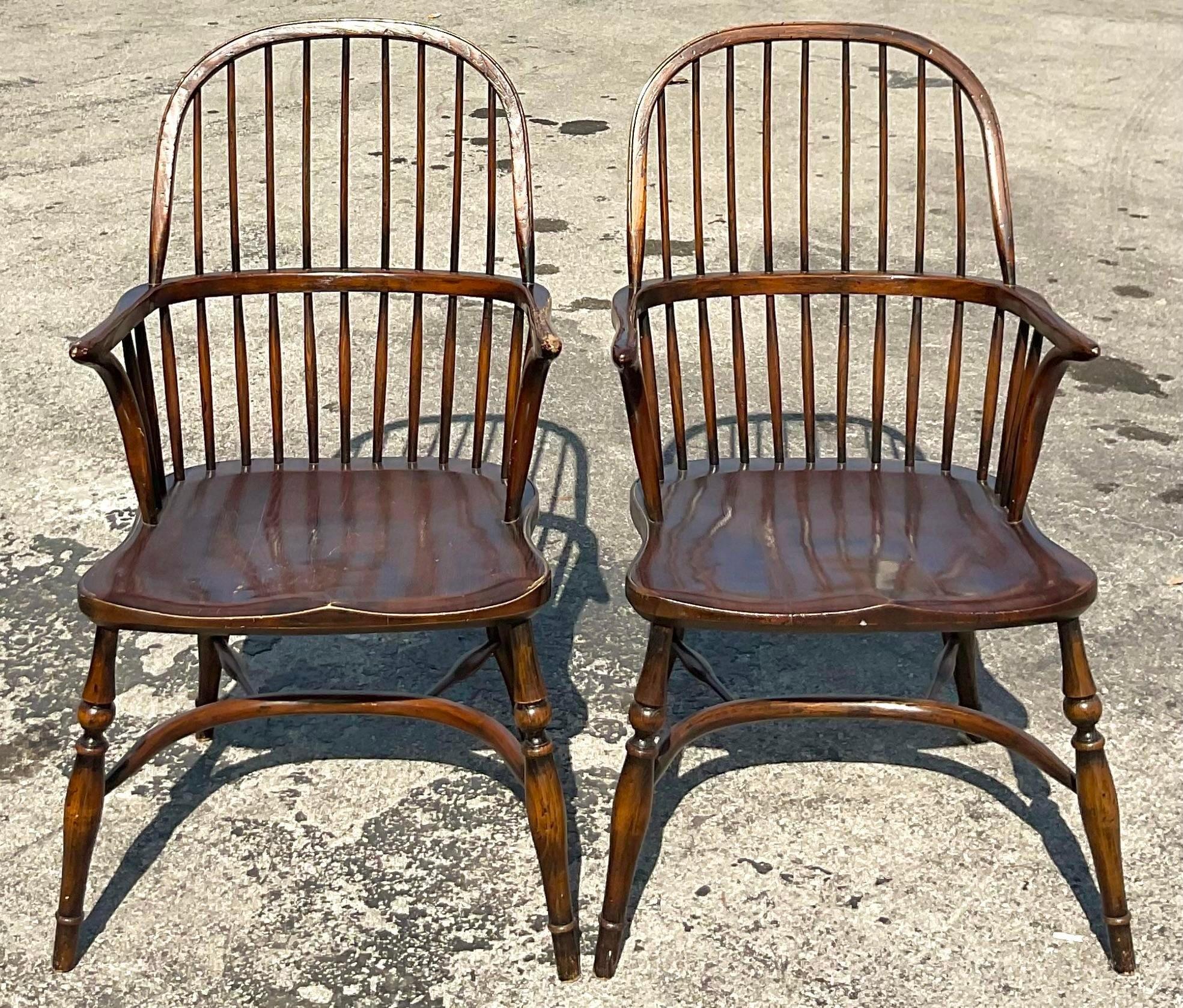 Vintage Boho Windsor Chairs, a Pair 3