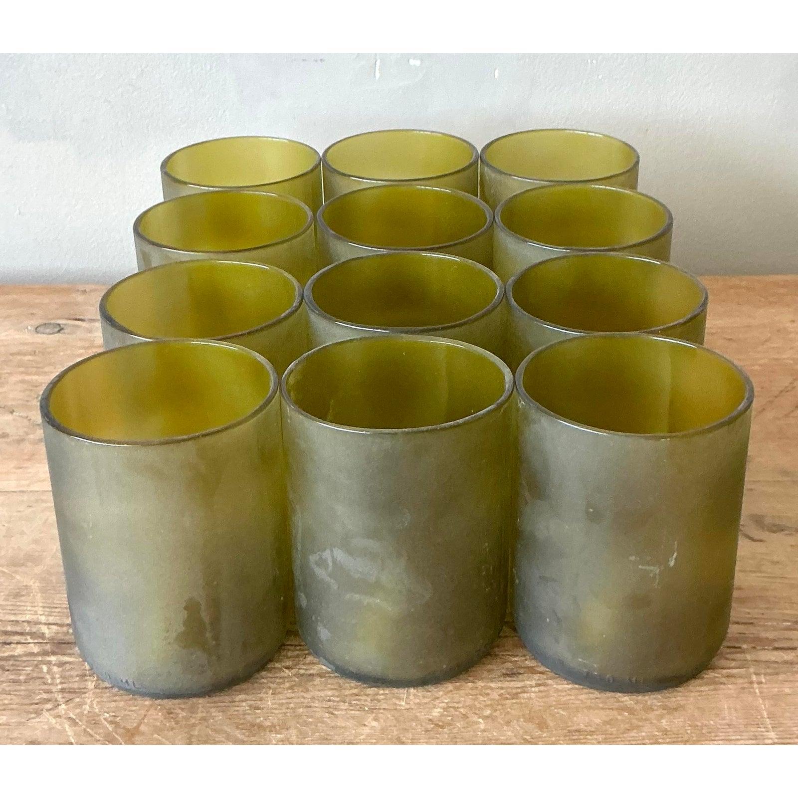 Vintage Boho Wine Bottle Rocks Glasses - Set of 12 In Good Condition For Sale In West Palm Beach, FL
