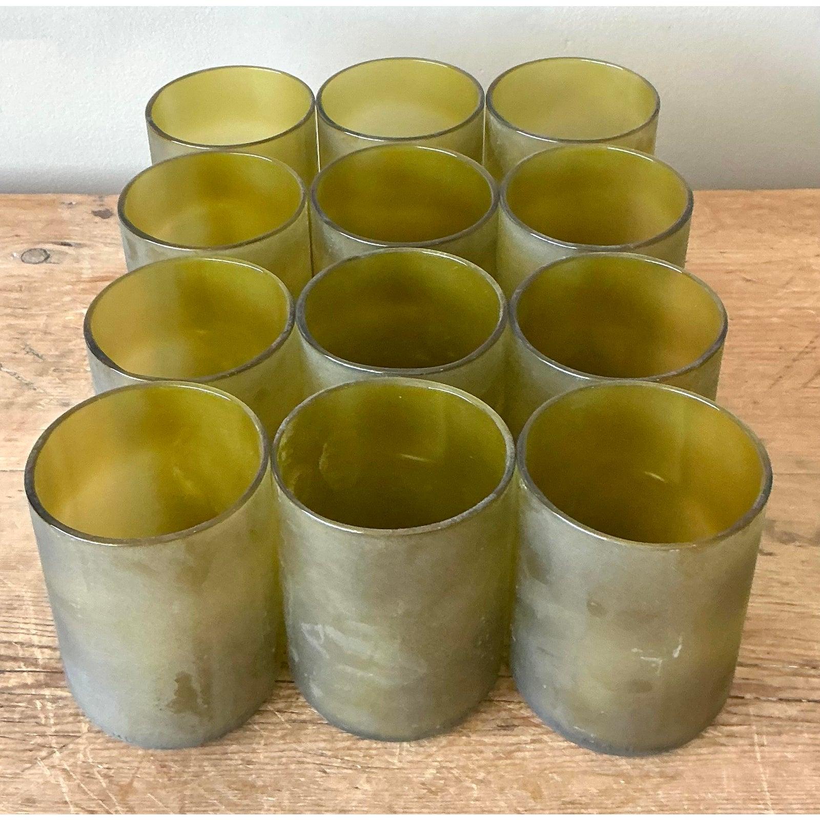 20th Century Vintage Boho Wine Bottle Rocks Glasses - Set of 12 For Sale