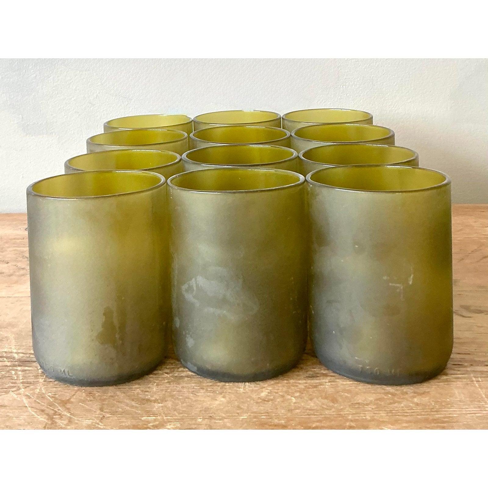 Vintage Boho Wine Bottle Rocks Glasses - Set of 12 For Sale 1